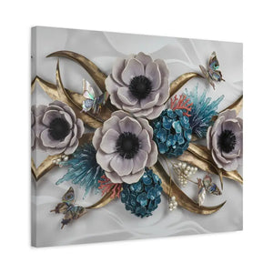 Floral Elegance Matte Canvas Art White Anemones Gold Accents Dipaliz - Artwork