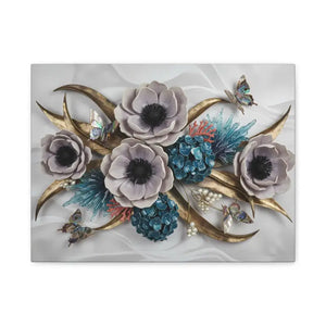 Floral Elegance Matte Canvas Art White Anemones Gold Accents Dipaliz - 16″ x 12″ (horizontal) / 1.25’’ - Artwork