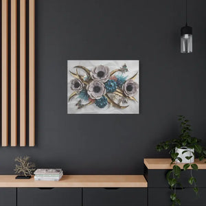 Floral Elegance Matte Canvas Art White Anemones Gold Accents Dipaliz - Artwork