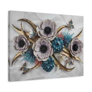 Floral Elegance Matte Canvas Art White Anemones Gold Accents Dipaliz - Artwork