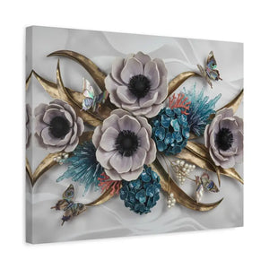 Floral Elegance Matte Canvas Art White Anemones Gold Accents Dipaliz - Artwork