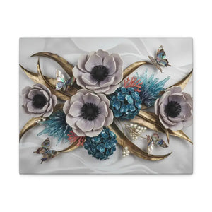 Floral Elegance Matte Canvas Art White Anemones Gold Accents Dipaliz - 14″ x 11″ (horizontal) / 1.25’’ - Artwork