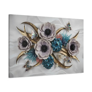 Floral Elegance Matte Canvas Art White Anemones Gold Accents Dipaliz - Artwork