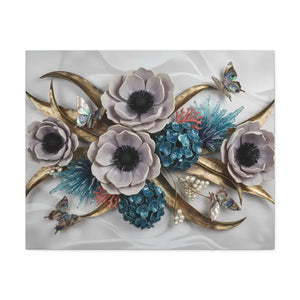 Floral Elegance Matte Canvas Art White Anemones Gold Accents Dipaliz - 30’’ x 24’’ (horizontal) / 1.25’’ - Artwork