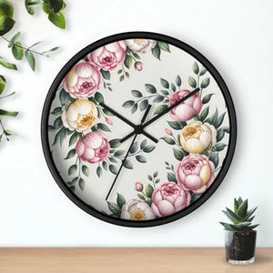 Floral Elegance Wall Clock - Vintage Boho Decor Natural Wood - Dipaliz - Black Base / 10’’ - Clocks