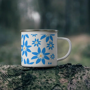 Enamel Camping Mug - Blue Floral Design - Dipaliz - 12oz - Mugs