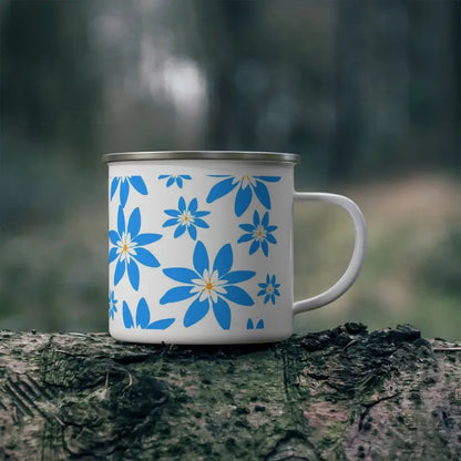 Enamel Camping Mug with Blue Flowers - Perfect for Outdoor Lovers! - 12oz