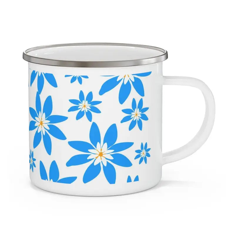 Enamel Camping Mug with Blue Flowers - Perfect for Outdoor Lovers! - 12oz