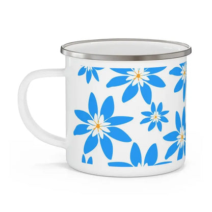 Enamel Camping Mug with Blue Flowers - Perfect for Outdoor Lovers! - 12oz