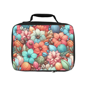 Vibrant Floral Lunch Bag Polyester Insulated Tote - Dipaliz - one Size / Black - Bags