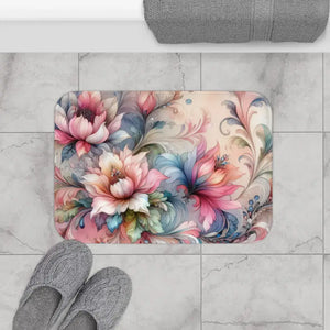 Floral Microfiber Bath Mat - Watercolor Soft Comfort - Dipaliz - 24’’ × 17’’ - Mats & Rugs