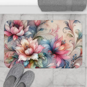 Floral Microfiber Bath Mat - Watercolor Soft Comfort - Dipaliz - 34’’ × 21’’ - Mats & Rugs