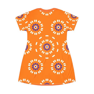 Shirt Dress - Abstract Floral Orange Comfort Style - Dipaliz - Dresses