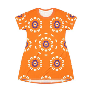 Shirt Dress - Abstract Floral Orange Comfort Style - Dipaliz - Dresses
