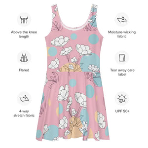 Floral Skater Dress Pastel Flowers Flared Style - Dipaliz - Dresses