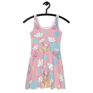 Floral Skater Dress Pastel Flowers Flared Style - Dipaliz - Dresses