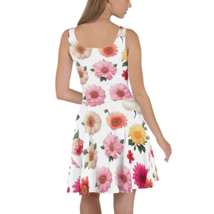 Floral Skater Dress Pastel Flowers Flared Style - Dipaliz - Dresses