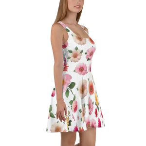 Floral Skater Dress Pastel Flowers Flared Style - Dipaliz - Dresses