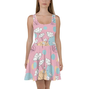 Floral Skater Dress Pastel Flowers Flared Style - Dipaliz - Xs - Dresses