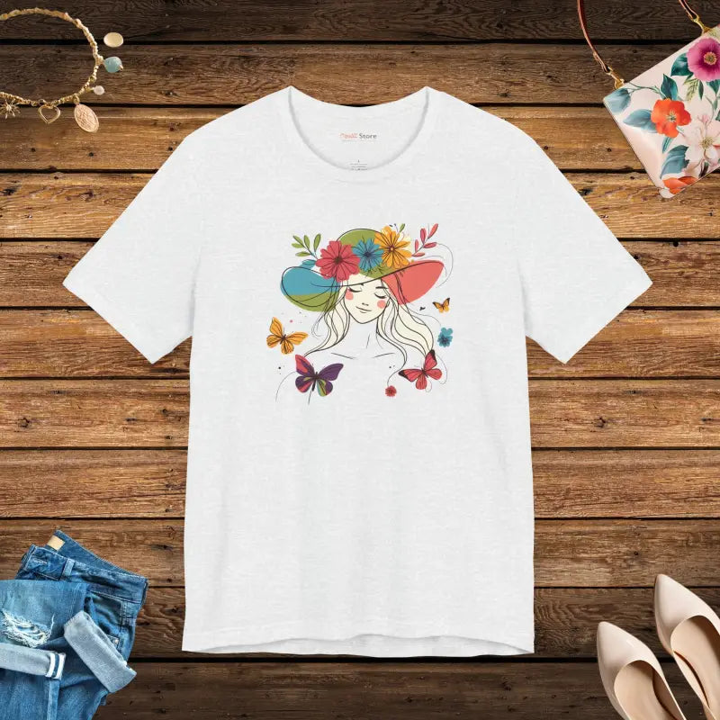 Whimsical Unisex Jersey Tee: Floral & Butterfly Magic - Ash / s T-shirt