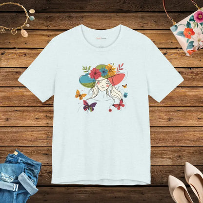 Whimsical Unisex Jersey Tee: Floral & Butterfly Magic - Heather Ice Blue / s T-shirt