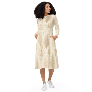 Floral Feathers Long Sleeve Midi – Pocket Dress - Dipaliz - Dresses - Xs