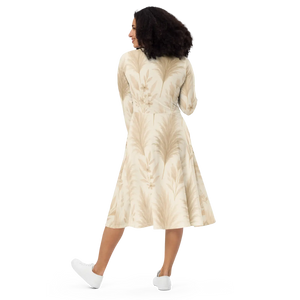 Floral Feathers Long Sleeve Midi – Pocket Dress - Dipaliz - Dresses - Xs