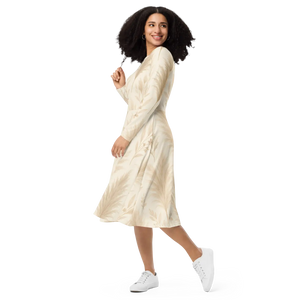 Floral Feathers Long Sleeve Midi – Pocket Dress - Dipaliz - Dresses - Xs
