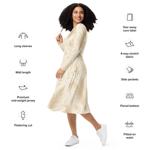 Floral Feathers Long Sleeve Midi – Pocket Dress - Dipaliz - Dresses - Xs