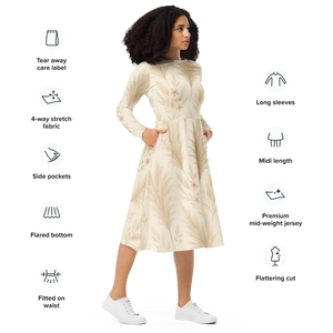Floral Feathers Long Sleeve Midi – Pocket Dress - Dipaliz - Dresses - Xs