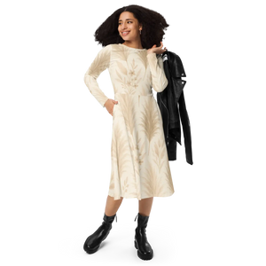 Floral Feathers Long Sleeve Midi – Pocket Dress - Dipaliz - Dresses - Xs