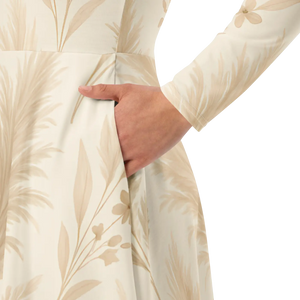 Floral Feathers Long Sleeve Midi – Pocket Dress - Dipaliz - Dresses - Xs