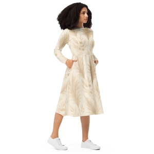 Floral Feathers Long Sleeve Midi – Pocket Dress - Dipaliz - Dresses - Xs