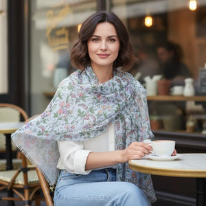 Floral Field Light Scarf, Pastel Wildflower Print Spring - Scarves & Shawls
