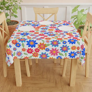 Flowers Pattern Tablecloth - Colorful Polyester Design - Dipaliz - one Size / White - Tablecloths