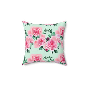 Pink Roses Polyester Square Pillow - Romance Decor - Dipaliz - 14’’ × - Throw Pillows