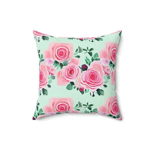 Pink Roses Polyester Square Pillow - Romance Decor - Dipaliz - 16’’ × - Throw Pillows