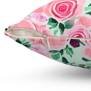 Pink Roses Polyester Square Pillow - Romance Decor - Dipaliz - Throw Pillows