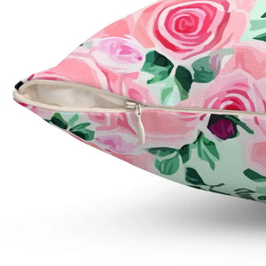 Pink Roses Polyester Square Pillow - Romance Decor - Dipaliz - Throw Pillows