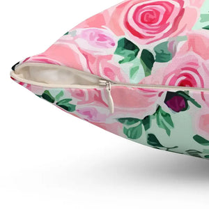 Pink Roses Polyester Square Pillow - Romance Decor - Dipaliz - Throw Pillows