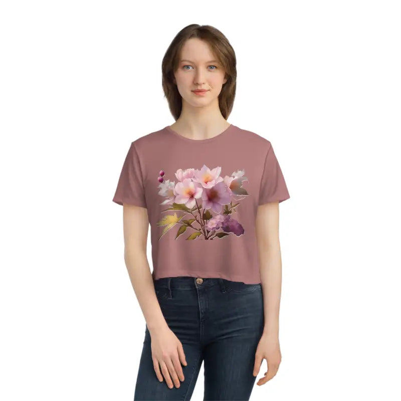 Floral Flair Crop Tee Pink Flowers Add Vibrant Style - T-shirt