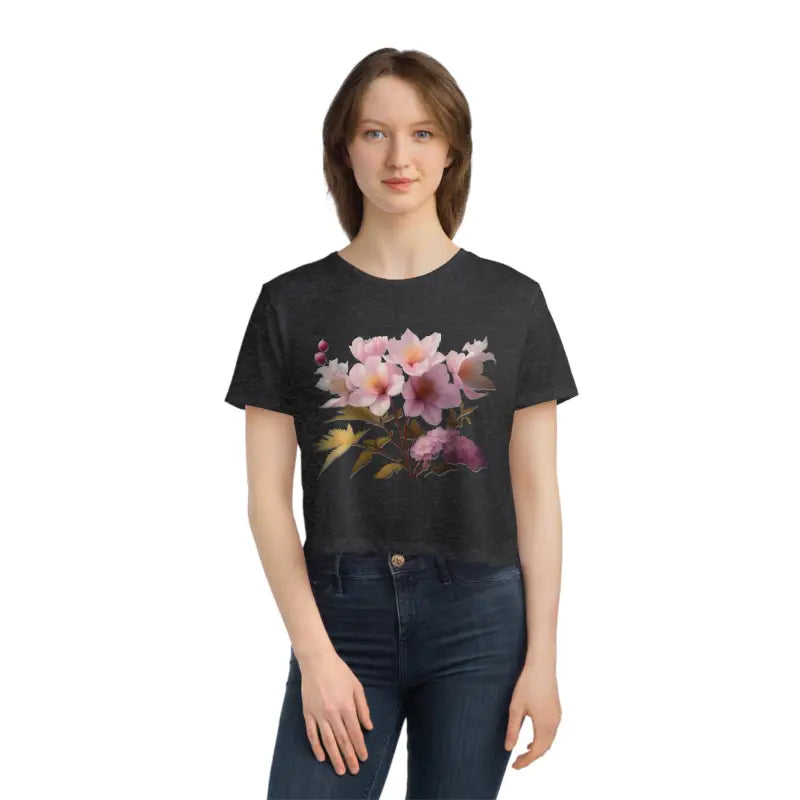 Floral Flair Crop Tee Pink Flowers Add Vibrant Style - T-shirt