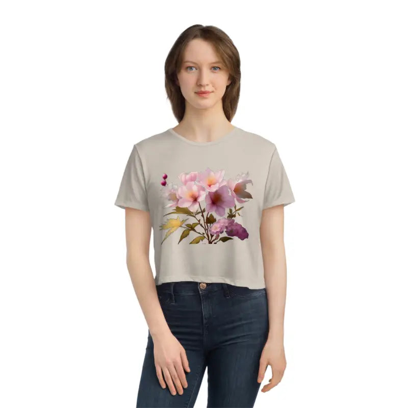 Floral Flair Crop Tee Pink Flowers Add Vibrant Style - T-shirt