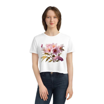 Floral Flair Crop Tee Pink Flowers Add Vibrant Style - T-shirt