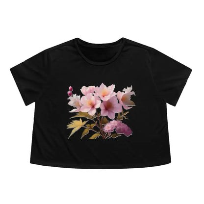 Floral Flair Crop Tee Pink Flowers Add Vibrant Style - Black / s T-shirt