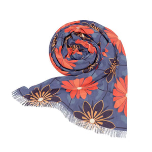 Floral Light Scarf - Red Flowers Vivid Print - Dipaliz - 27’’ × 73’’ - Scarves & Shawls