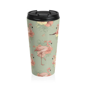 Floral Flamingo Travel Mug – Stainless Steel - Dipaliz - Mugs