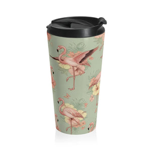 Floral Flamingo Travel Mug – Stainless Steel - Dipaliz - Mugs