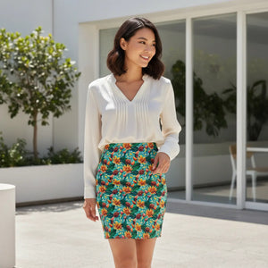 Floral Flower Pattern Mini Skirt - Stretchy Pencil - Dipaliz - Skirts - Xs
