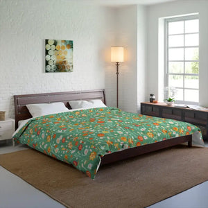 Green Comforter - Polyester Floral Print Bold Style - Dipaliz - 104’’ × 88’’ - Quilts & Comforters